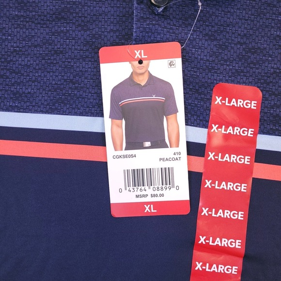 NWT Callaway Performance Golf Polo Shirt Mens XL Blue Striped Stretch Wicking - Picture 6 of 12